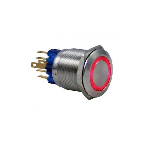 Drn422 22mm Metal Kırmızı Ledli Yaylı Buton 12v-24v resmi