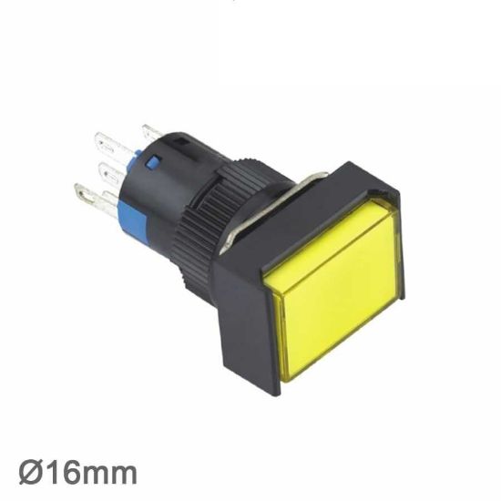 16mm Yaylı Buton Sarı 1no/1nc Dikdörtgen resmi