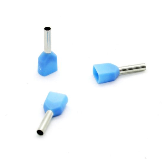 İzoleli Çift Girişli Kablo Yüksüğü 15 Mm - Mavi - 50 Adet resmi