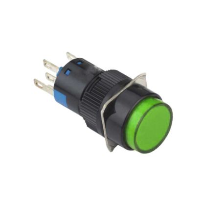 16mm Yaylı Buton Yeşil 1no/1nc Yuvarlak resmi