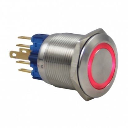 Drn422 22mm Metal Mavi Ledli Yaylı Buton 12v-24v resmi
